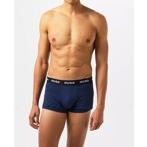 Hugo Men's Navy Stretch Cotton Trunks with Logo Waistbands Size M